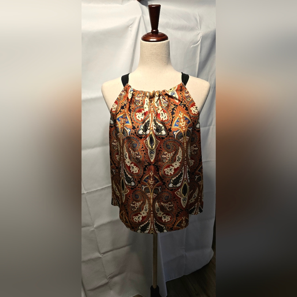 Brown and Orange Graphic Blouse with Relaxed Fit